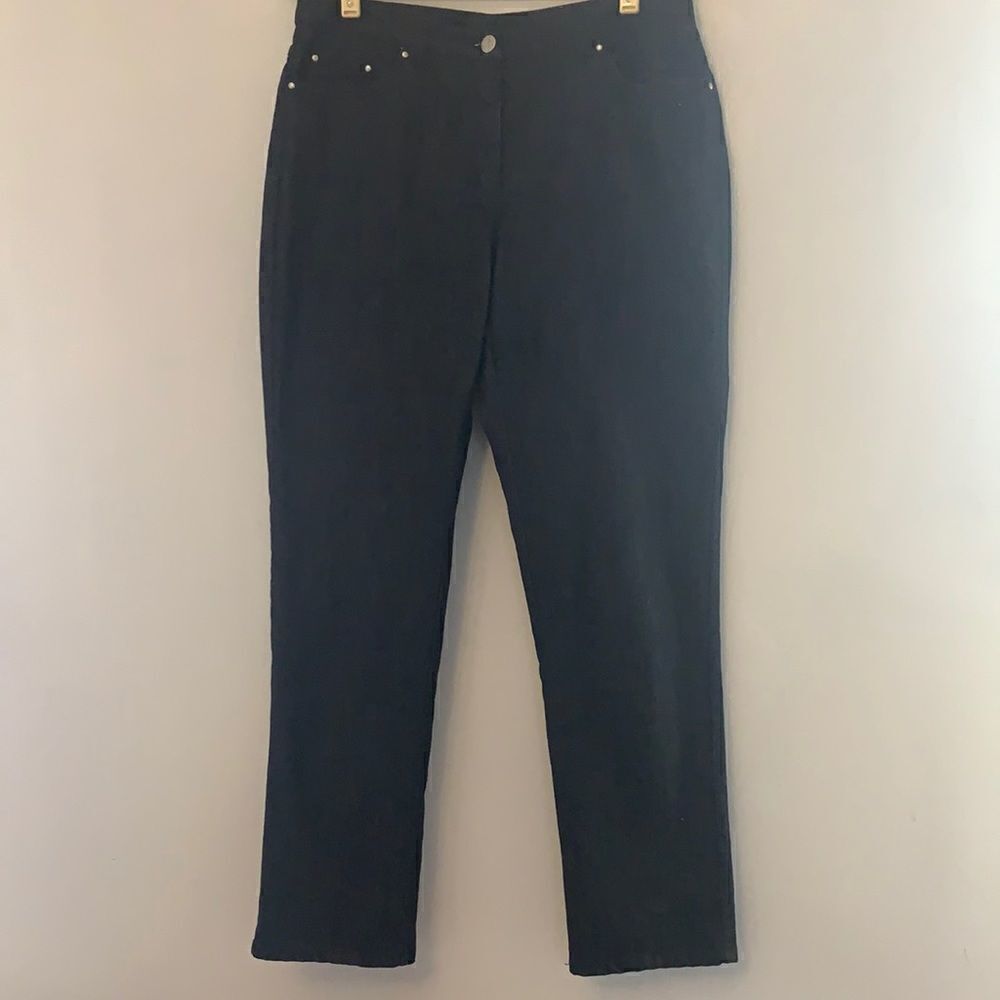 Ruby Rd. black straight leg jeans. Size 8 Inseam 27” Studs on back pockets